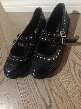 Converse Black Patent Mary Jane Flats with Studded Straps